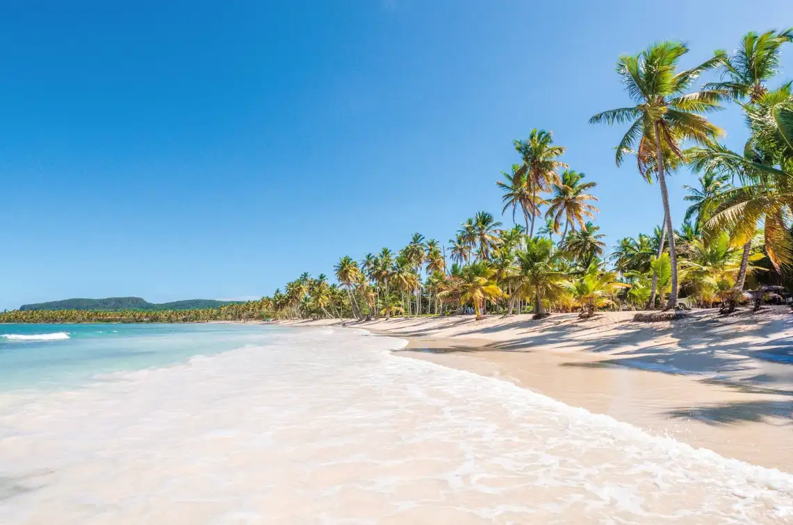 Playa Rincón en Samaná con palmeras y aguas turquesas